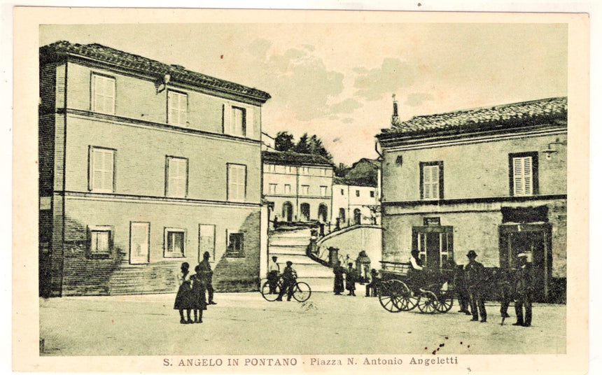 Cartolina antica San Angelo in Pontano piazza A. Angeletti