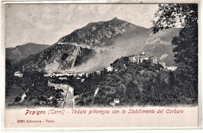 Cartolina antica Papigno Terni veduta dello stabilimento carburo