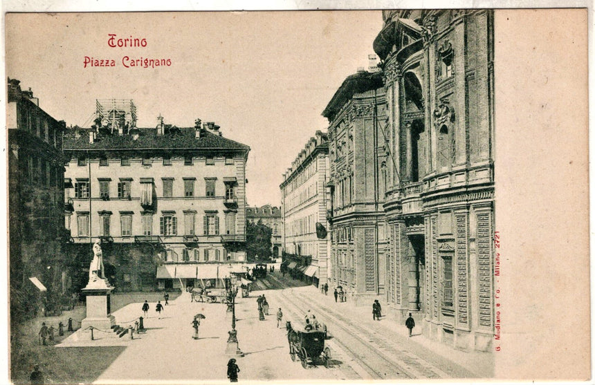 Cartolina antica Torino piazza Carignano