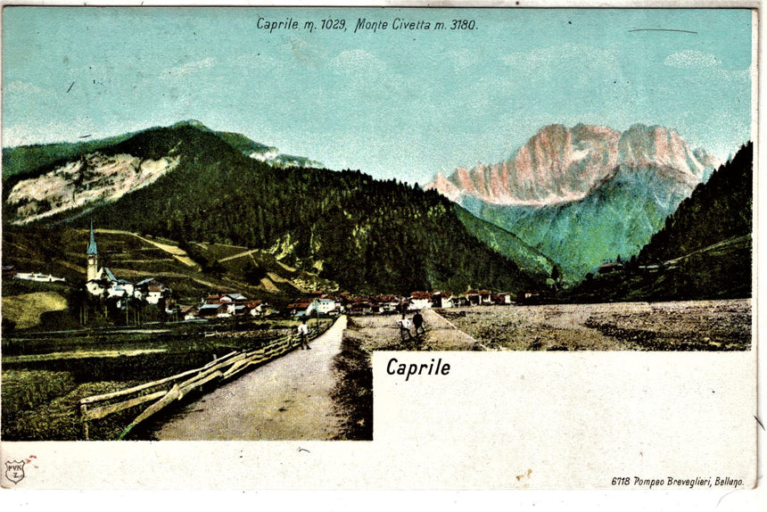 Cartolina antica Caprile panorama con il monte Civetta