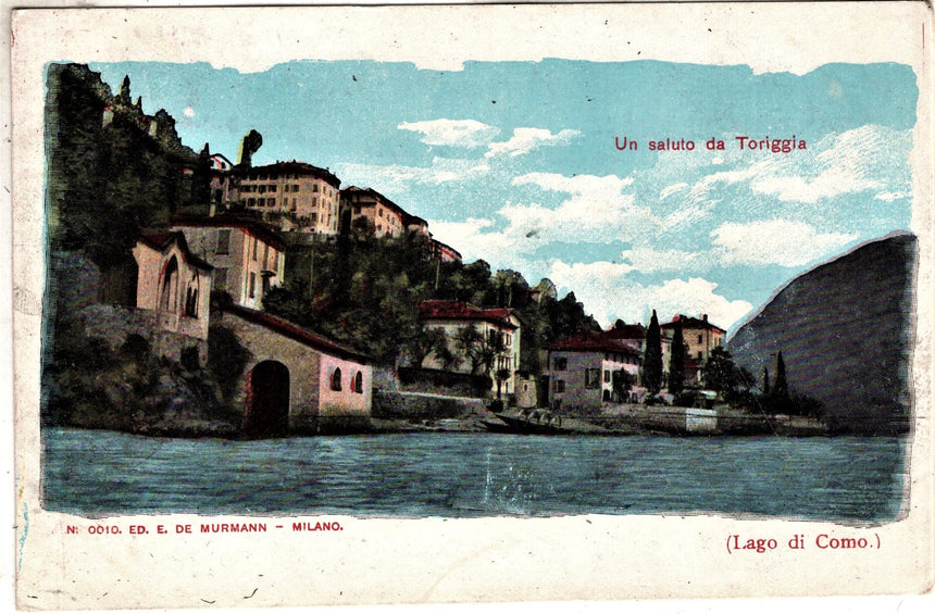 Cartolina antica Un saluto da Toriggia lago di Como