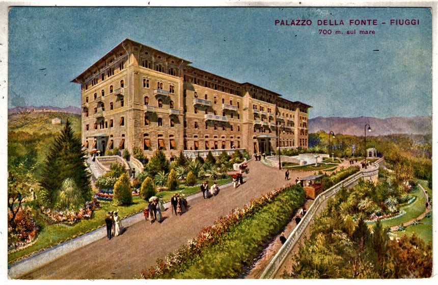 Cartolina antica Fiuggi palazzo della fonte