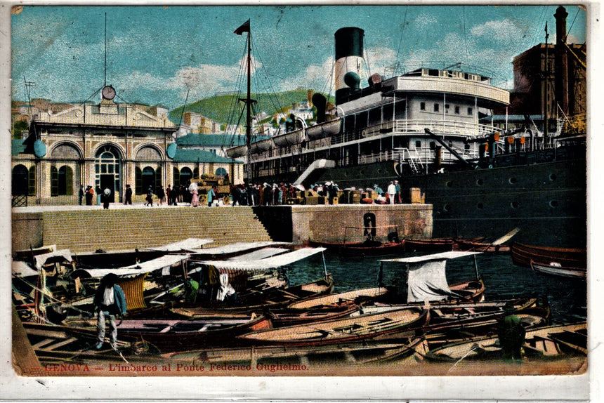 Cartolina antica Genova imbarco al ponte F. Guglielmo