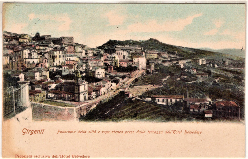 Cartolina antica Girgenti panorama della città dall Hotel Belvedere