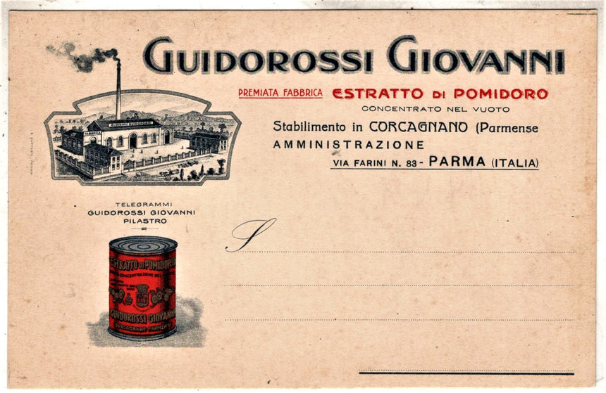 Cartolina antica Parma pubblicità stabilimento in Corcagnano G.Guidorossi