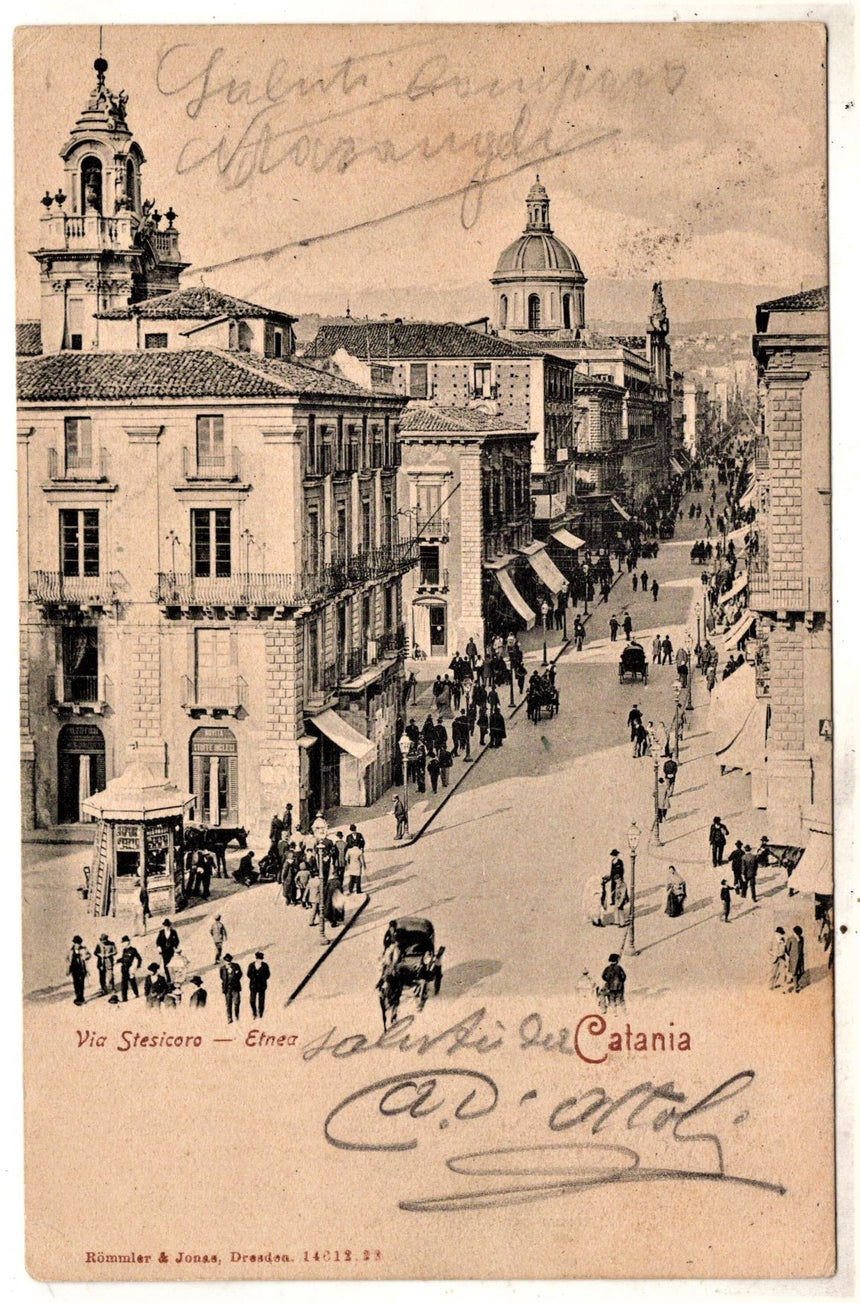 Cartolina antica Catania via Stesicoro Etnea