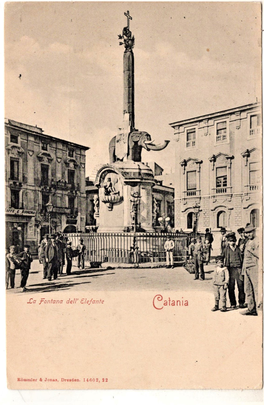 Cartolina antica Catania la fontana dell elefante