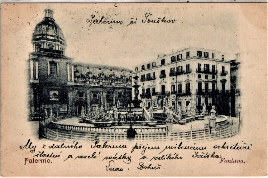 Cartolina antica Palermo fontana in piazza Pretoria