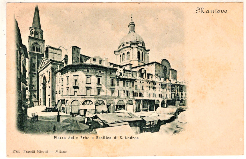 Cartolina antica Mantova piazza erbe e basilica di San Andrea