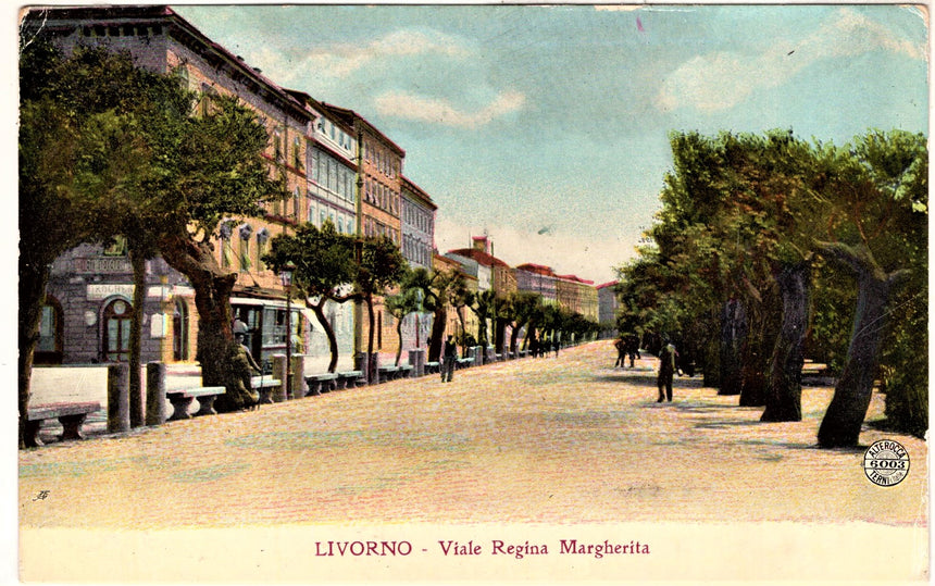 Cartolina antica Livorno viale Regina Margherita