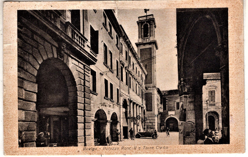 Cartolina antica Rovigo palazzo Roncalli e torre civica