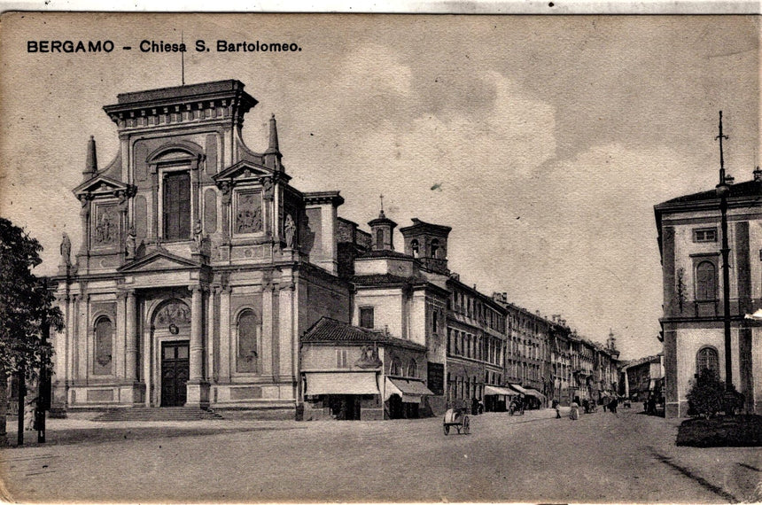Cartolina antica Bergamo chiesa San Bartolomeo
