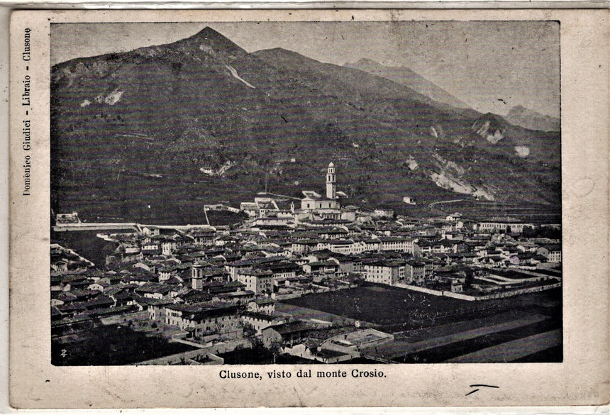 Cartolina antica Clusone dal monte Crosio