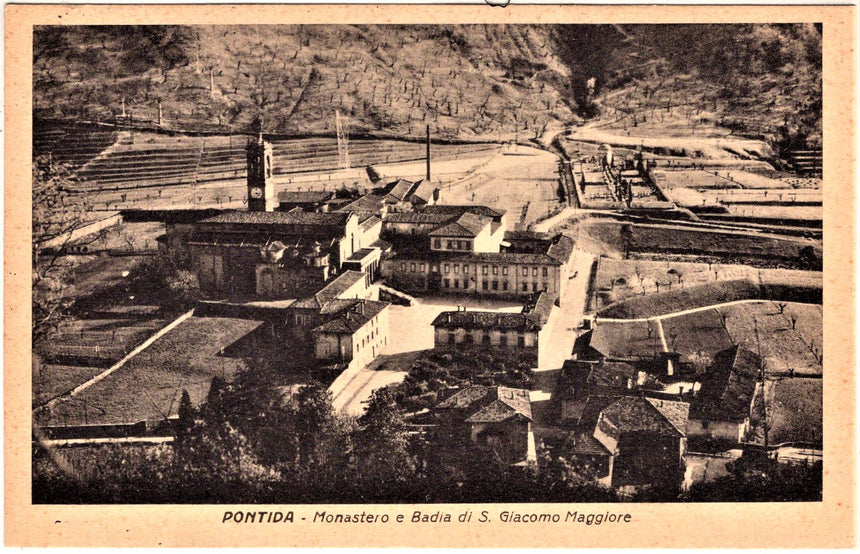 Cartolina antica Pontida monastero e Badia di S.Giacomo Maggiore