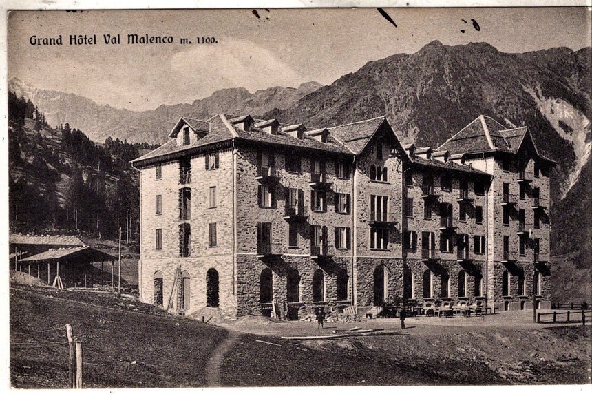 Cartolina antica Sondrio Cran Hotel Malenco Chiesa