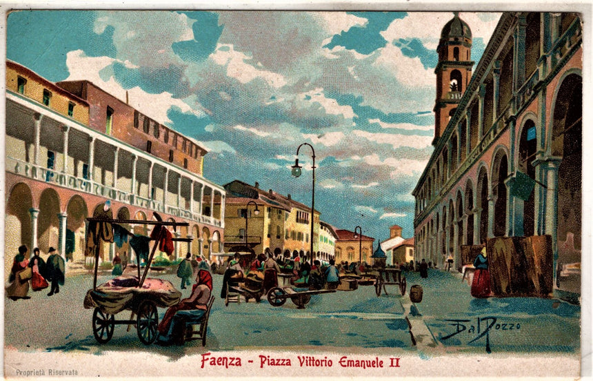 Cartolina antica Faenza piazza V.Emanuele II