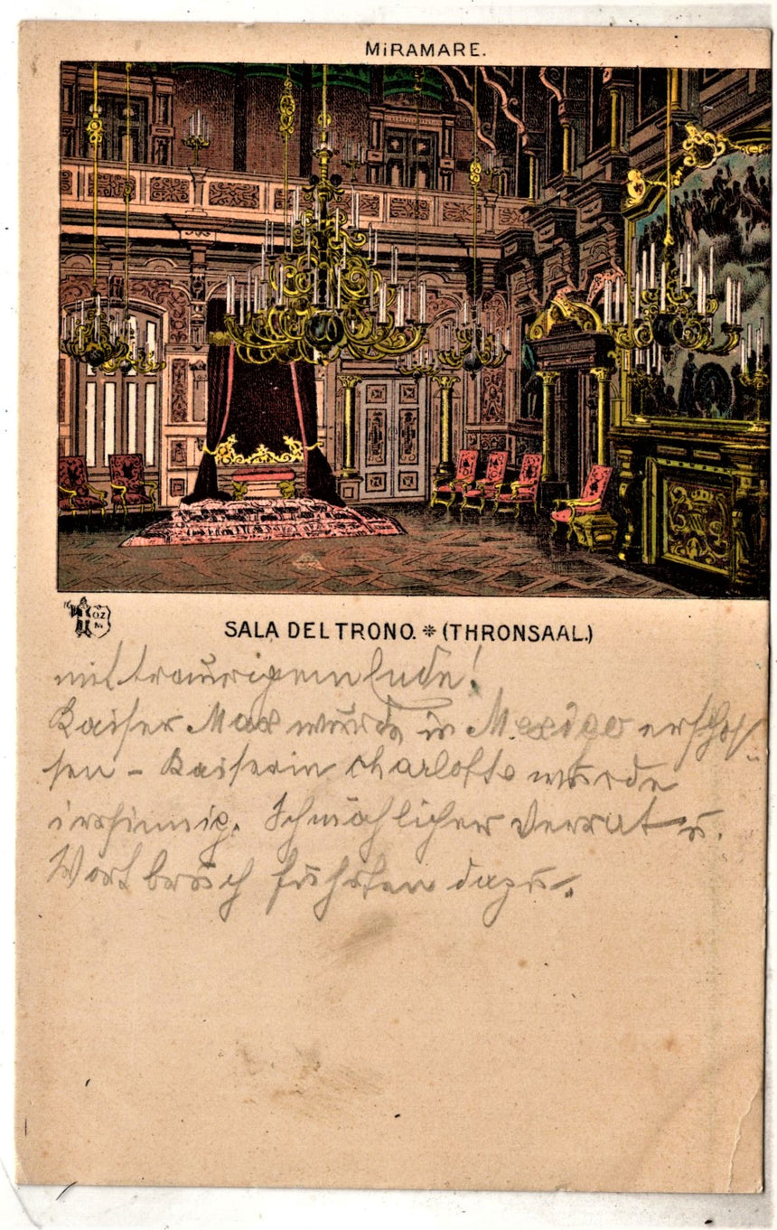 Cartolina antica Trieste Miramare sala del trono