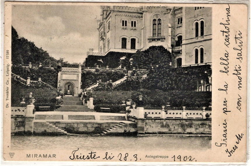 Cartolina antica Trieste Miramare Aniegetreppe