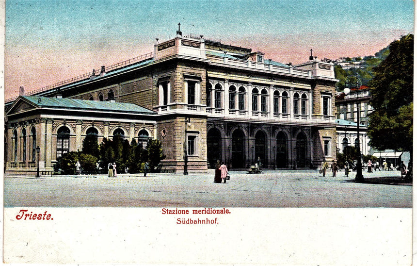 Cartolina antica Trieste la stazione meridionale