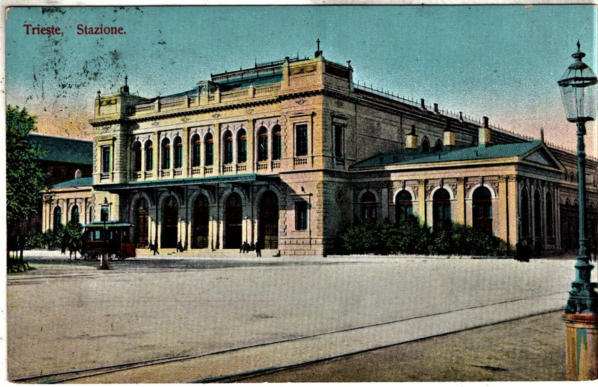 Cartolina antica Trieste la stazione