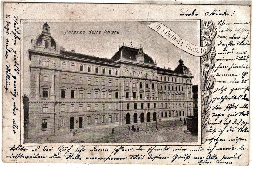 Cartolina antica Un Saluto da Trieste Palazzo delle Poste