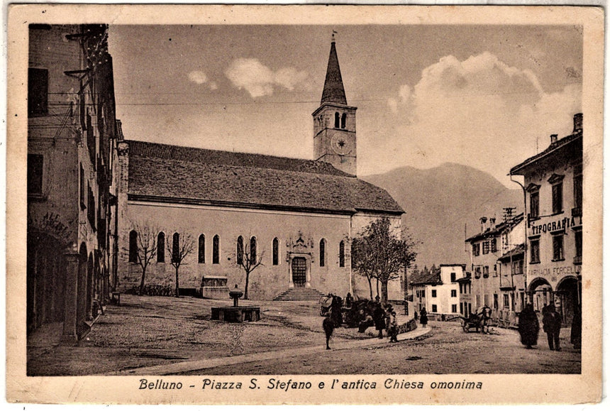 Cartolina antica Belluno piazza S. Stefano