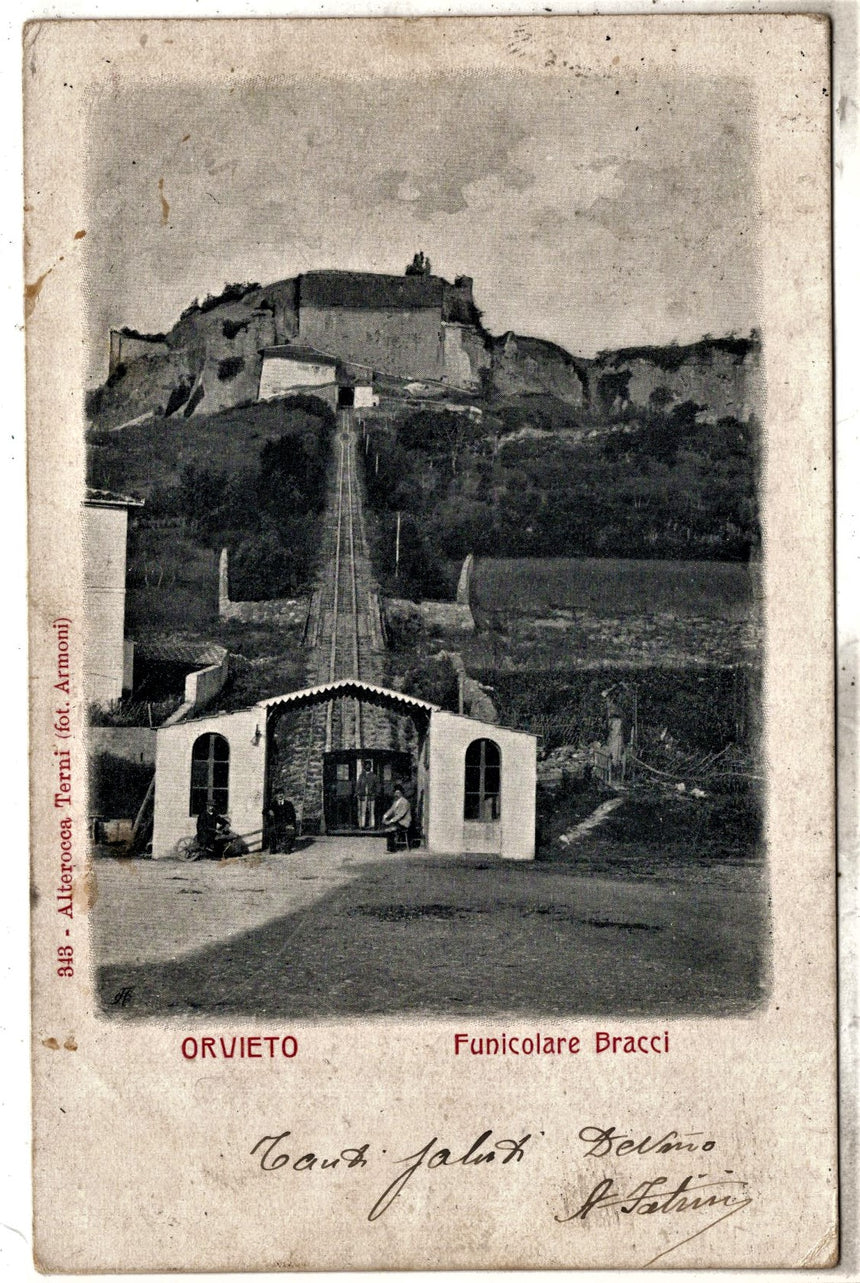 Cartolina antica Orvieto funicolare Bracci