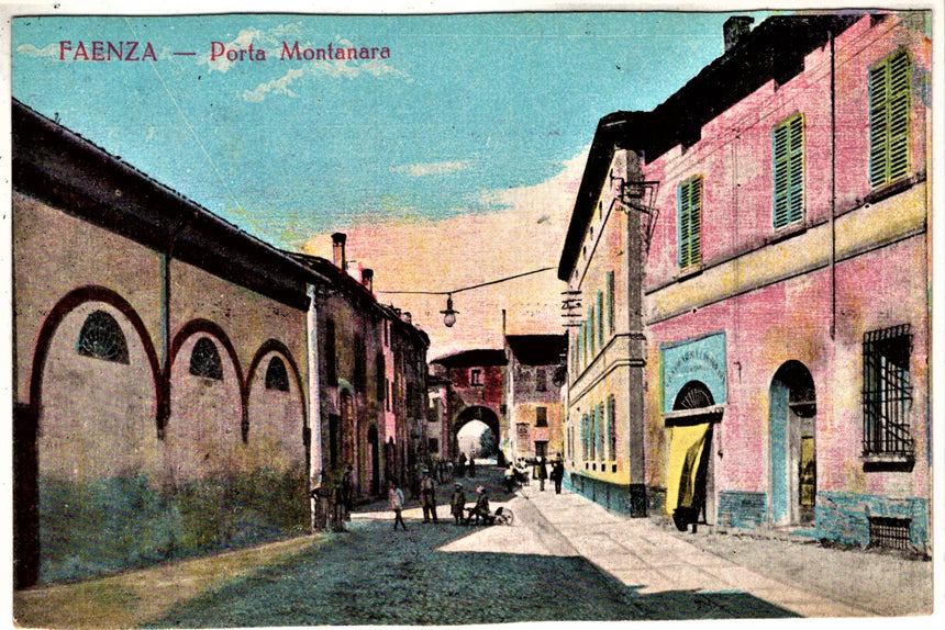 Cartolina antica Faenza porta Montanara