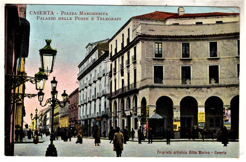 Cartolina antica Caserta piazza Margherita e palazzo delle Poste