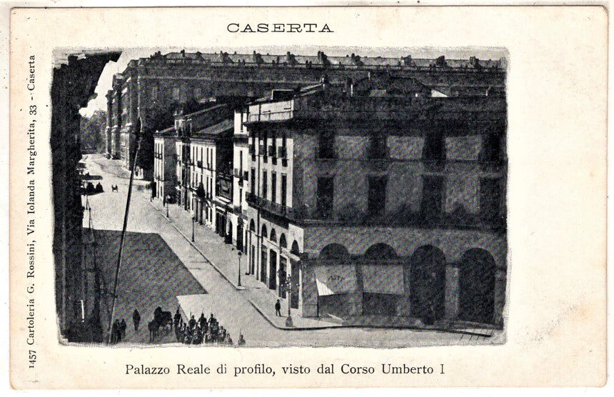 Cartolina antica Caserta Palazzo Reale dal corso Umberto I