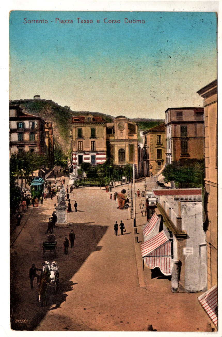 Cartolina antica Sorrento piazza Tasso e corso Duomo