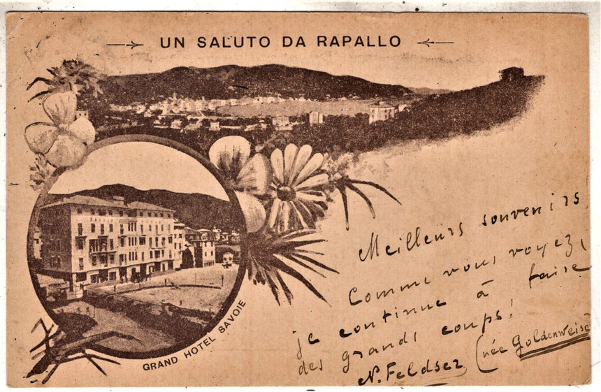 Cartolina antica Saluto da Rapallo Car.Postale del Gran Hotel Savoie