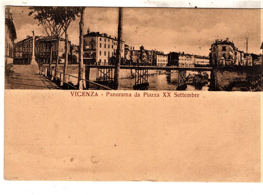 Cartolina antica Vicenza panorama scritta in francese viaggiata in busta