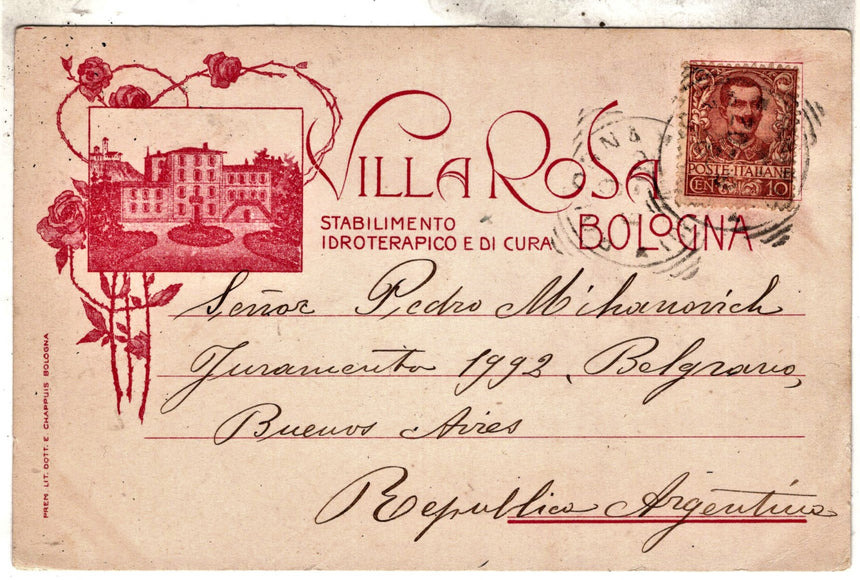 Cartolina antica Bologna Villa Rosa stabilimento Idroterapico e di cura
