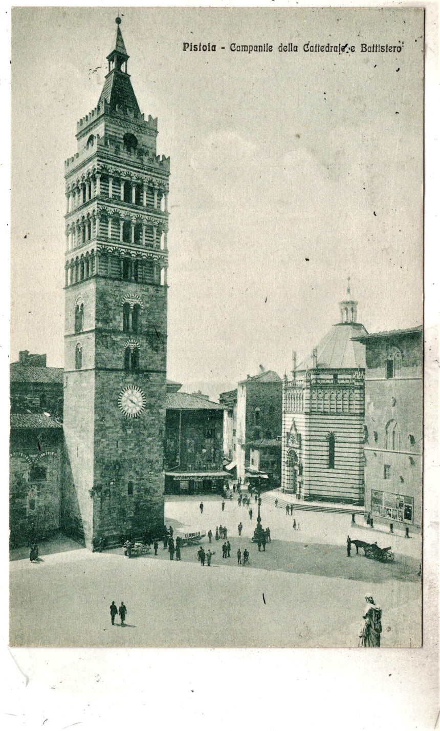 Cartolina antica Pistoia campanile della Cattedrale e Battistero
