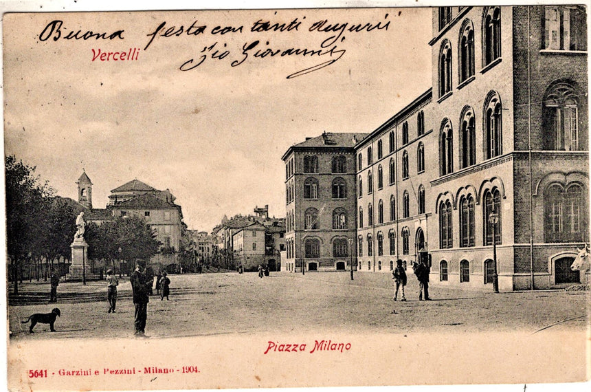 Cartolina antica Vercelli piazza Milano