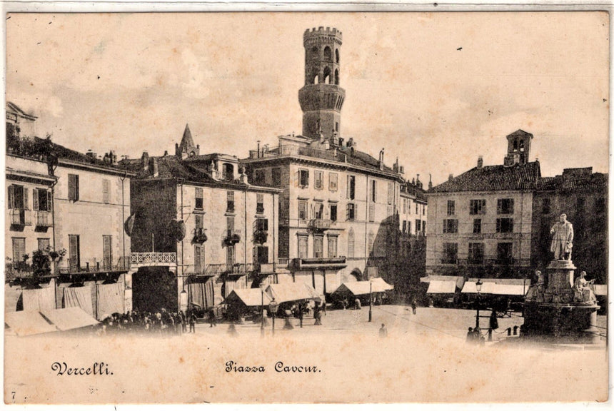 Cartolina antica Vercelli piazza Cavour