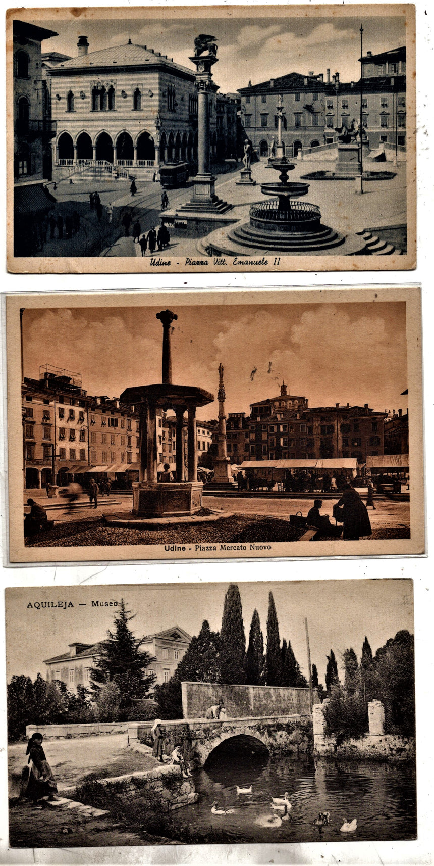 Cartolina antica Udine piazza V.Emanuele scritta in tedesco viag in busta