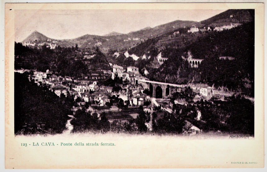 Cartolina antica La Cava ponte della strada ferrata