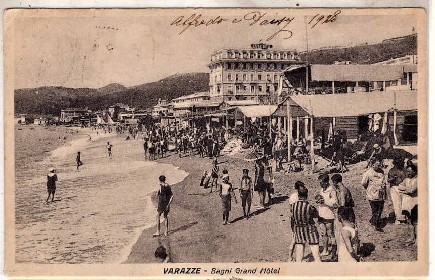 Cartolina antica Varazze bagni Grand Hotel