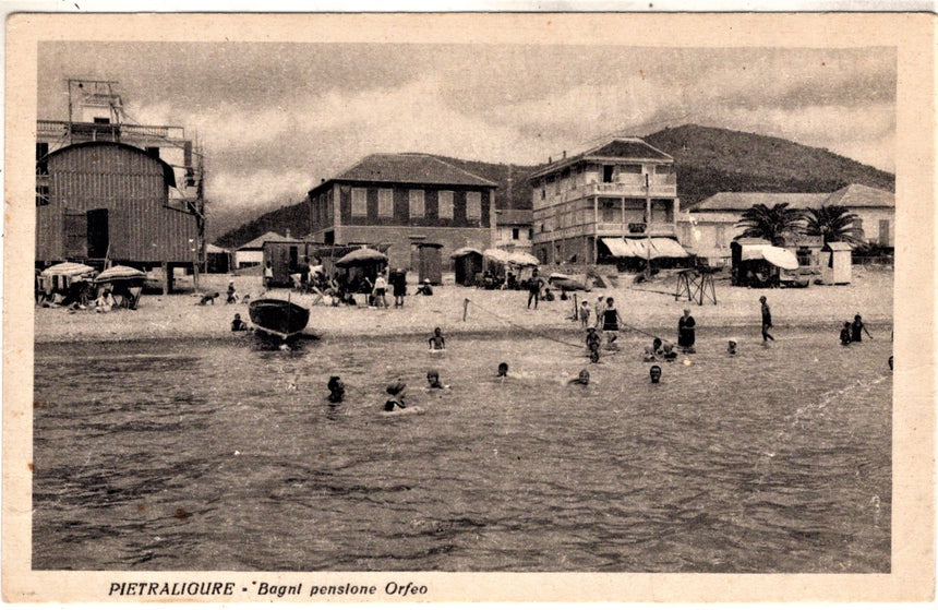 Cartolina antica Pietraligure Bagno pensione Orfeo