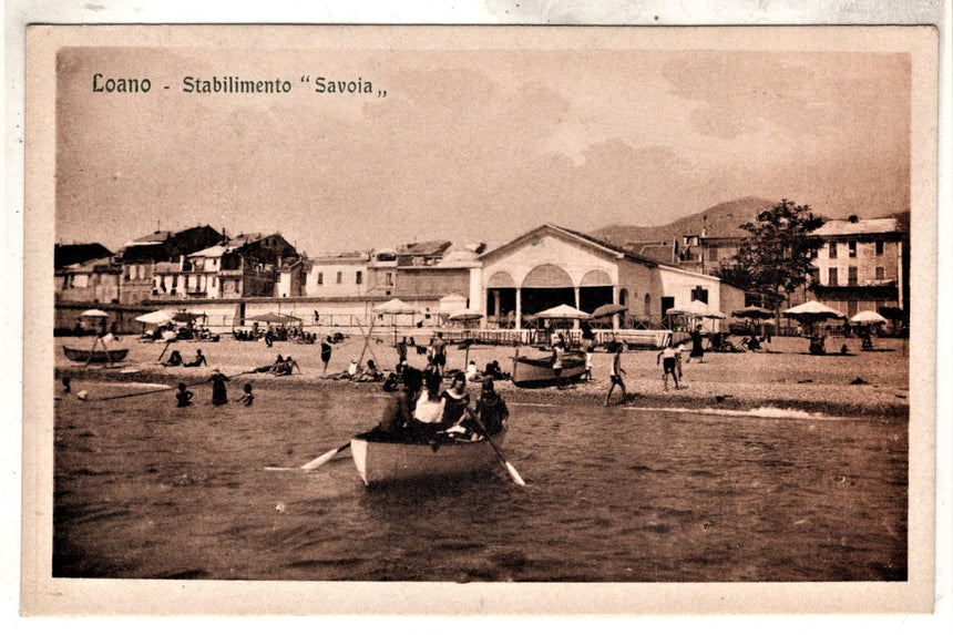 Cartolina antica Loano bagnanti stabilimento Savoia