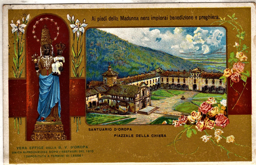 Cartolina antica Santuario Oropa piazzale della chiesa