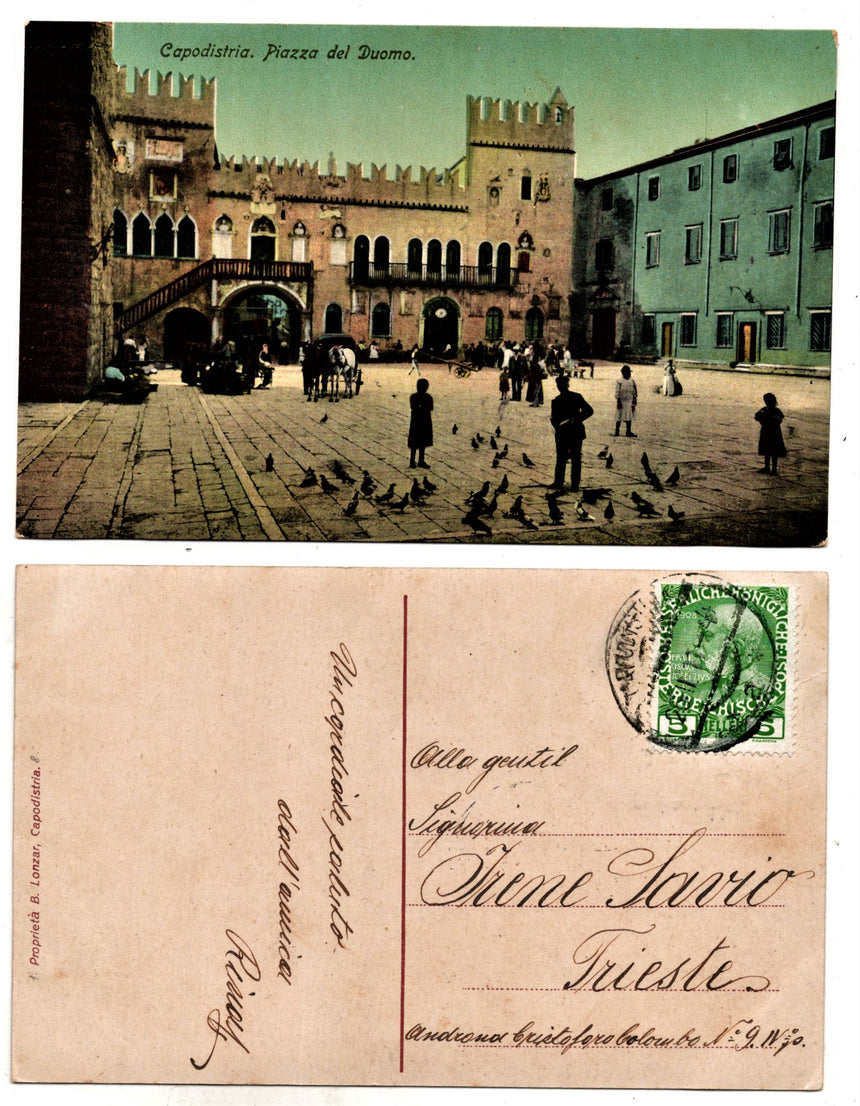 Cartolina antica Capodistria Piazza del Duomo