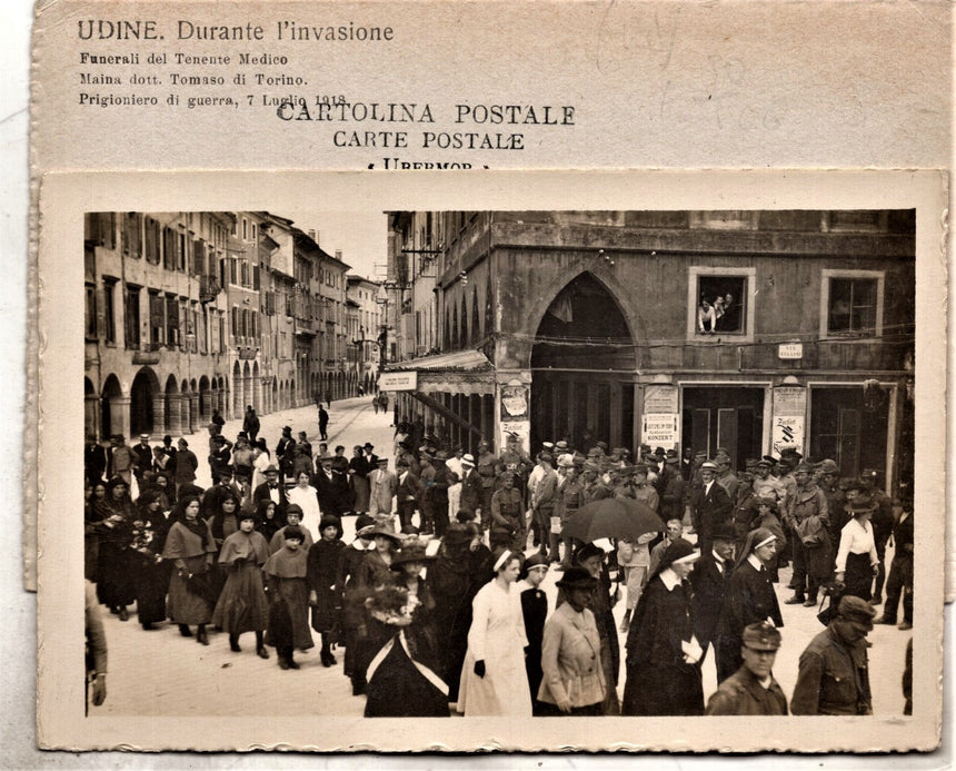 Cartolina antica Udine funerali del tenente medico Maina di Torino 1918