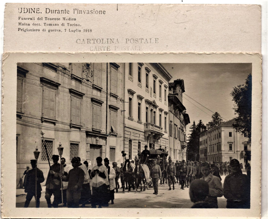 Cartolina antica Udine funerali del tenente medico Maina di Torino 1918