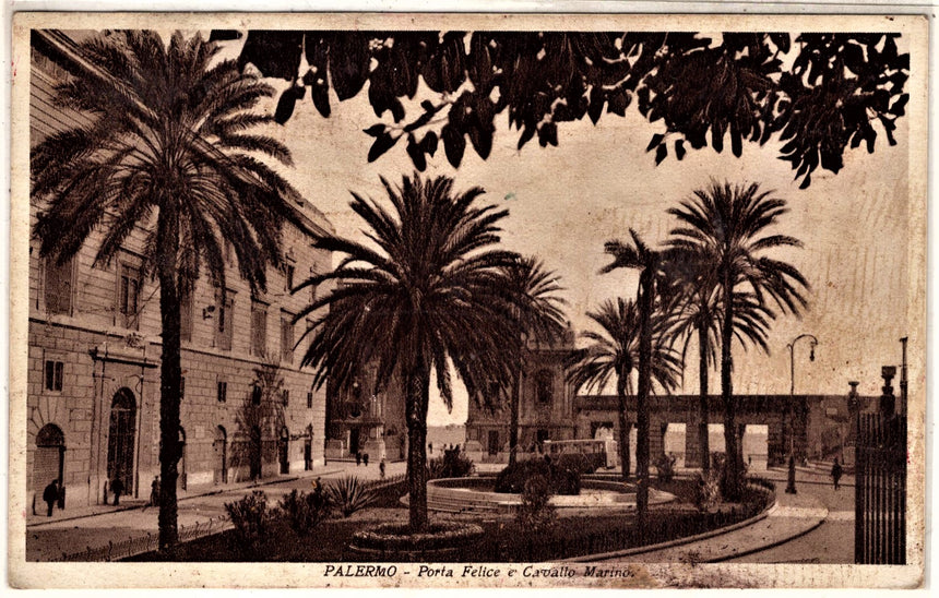 Cartolina antica Palermo porta Felice e Cavallo Marino