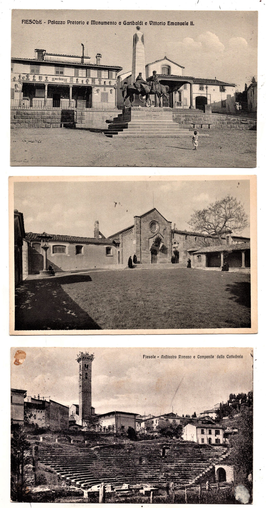 Cartolina antica Fiesole anfiteatro Palazzo Pretorio chiesa S.Francesco