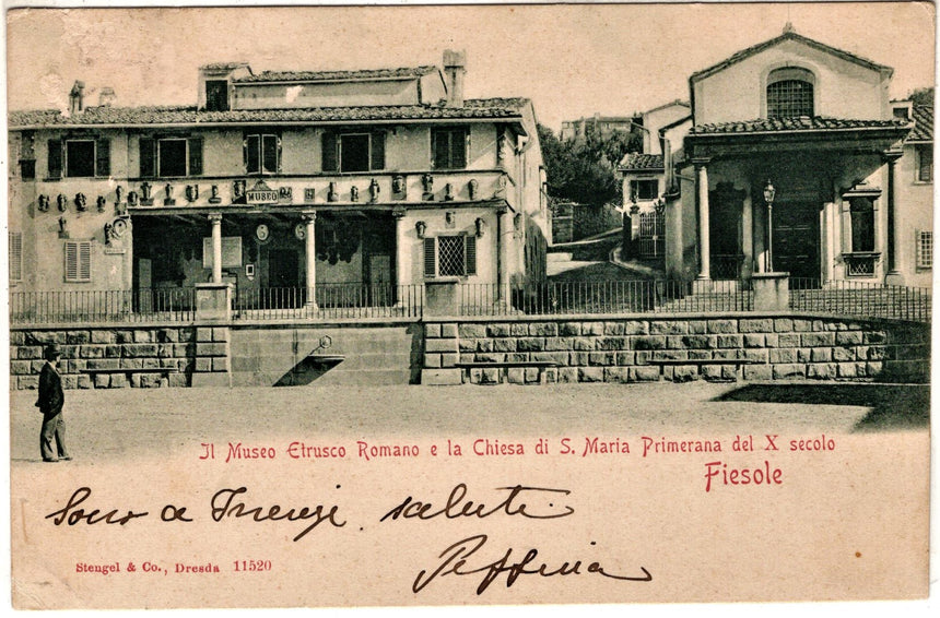 Cartolina antica Fiesolemuseo Etrusco e chiesa di S.Maria