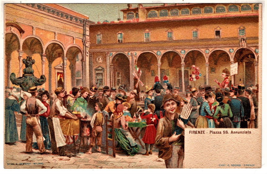 Cartolina antica Firenze piazza SS.Annunziata